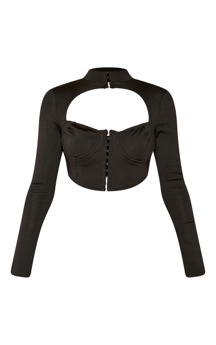 Black Bandage Cut Out High Neck Long Sleeve Crop Top image 1