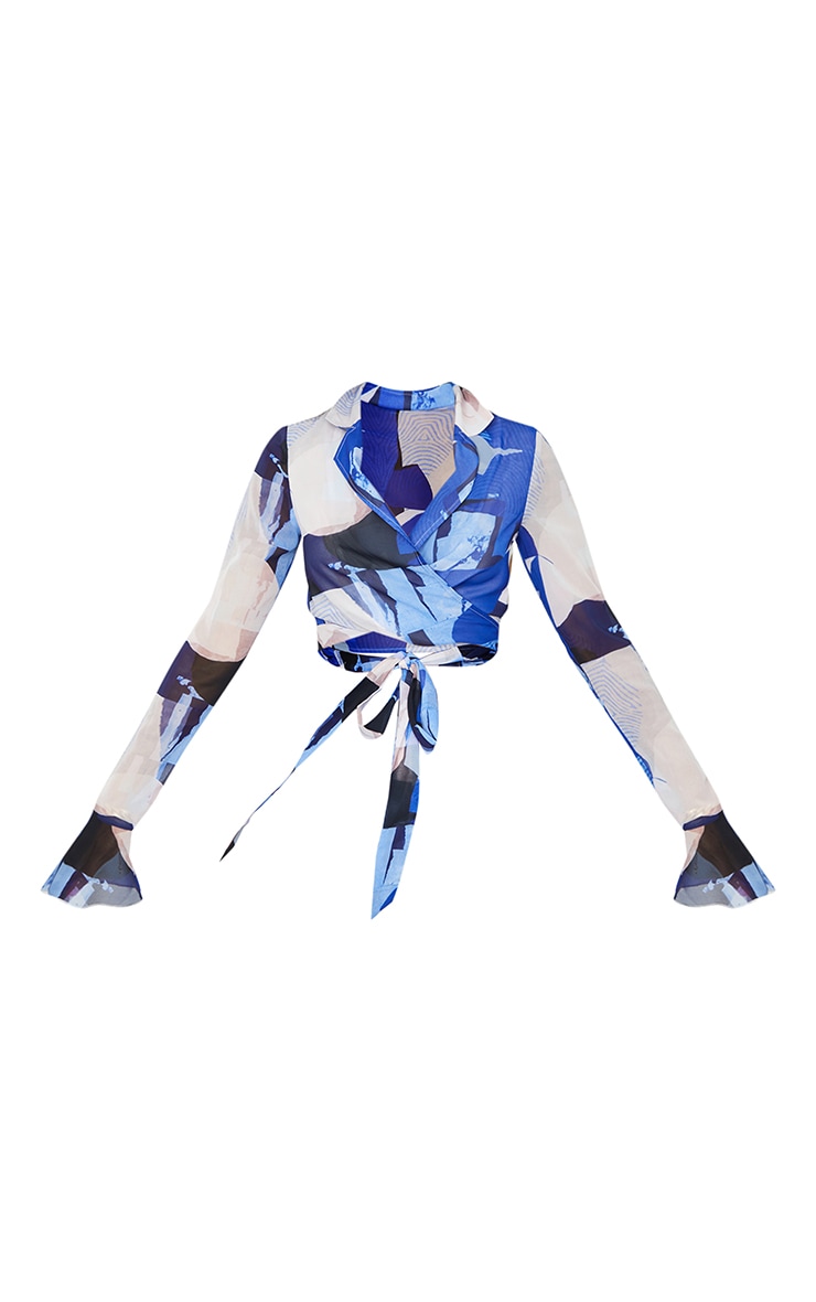 Cobalt Abstract Print Tie Front Cropped Shirt image 5