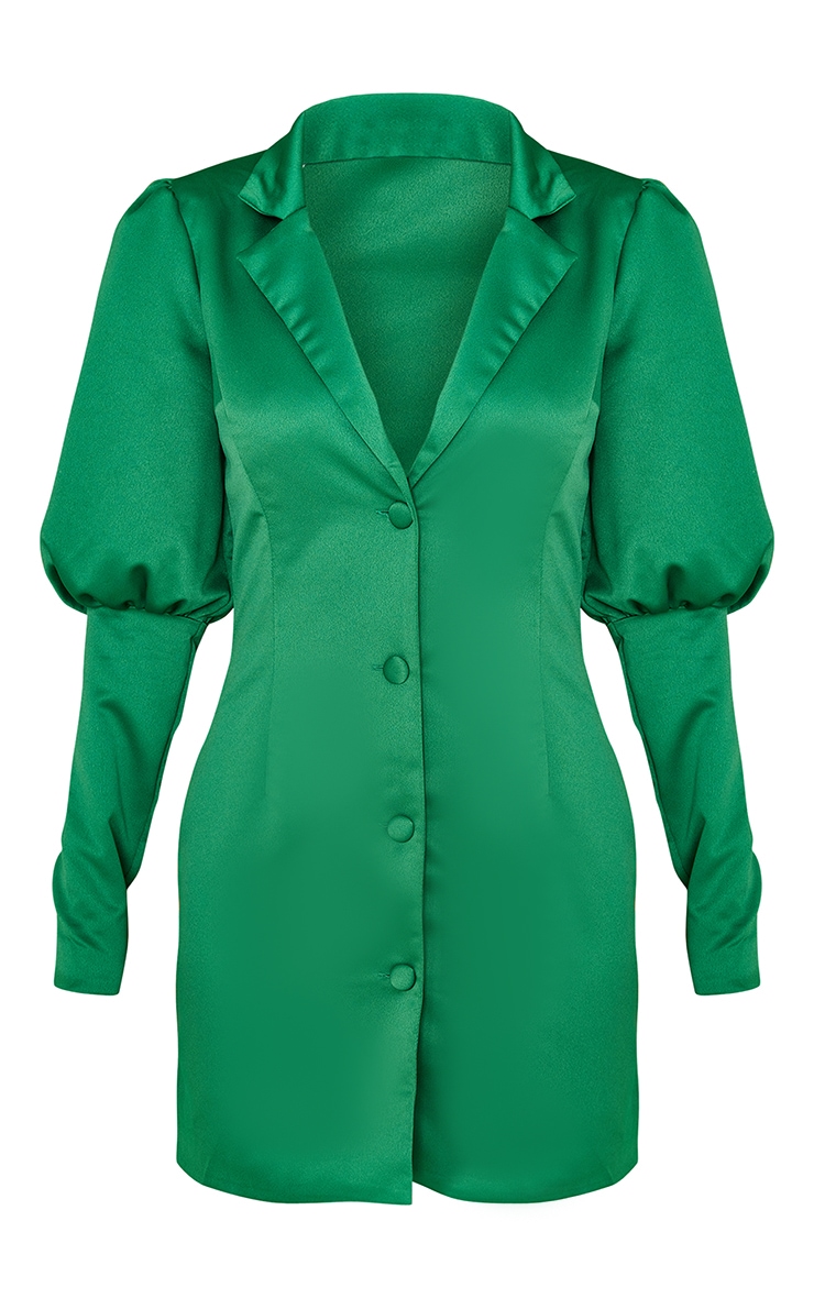 Green Puff Sleeve Button Down Blazer Dress image 5