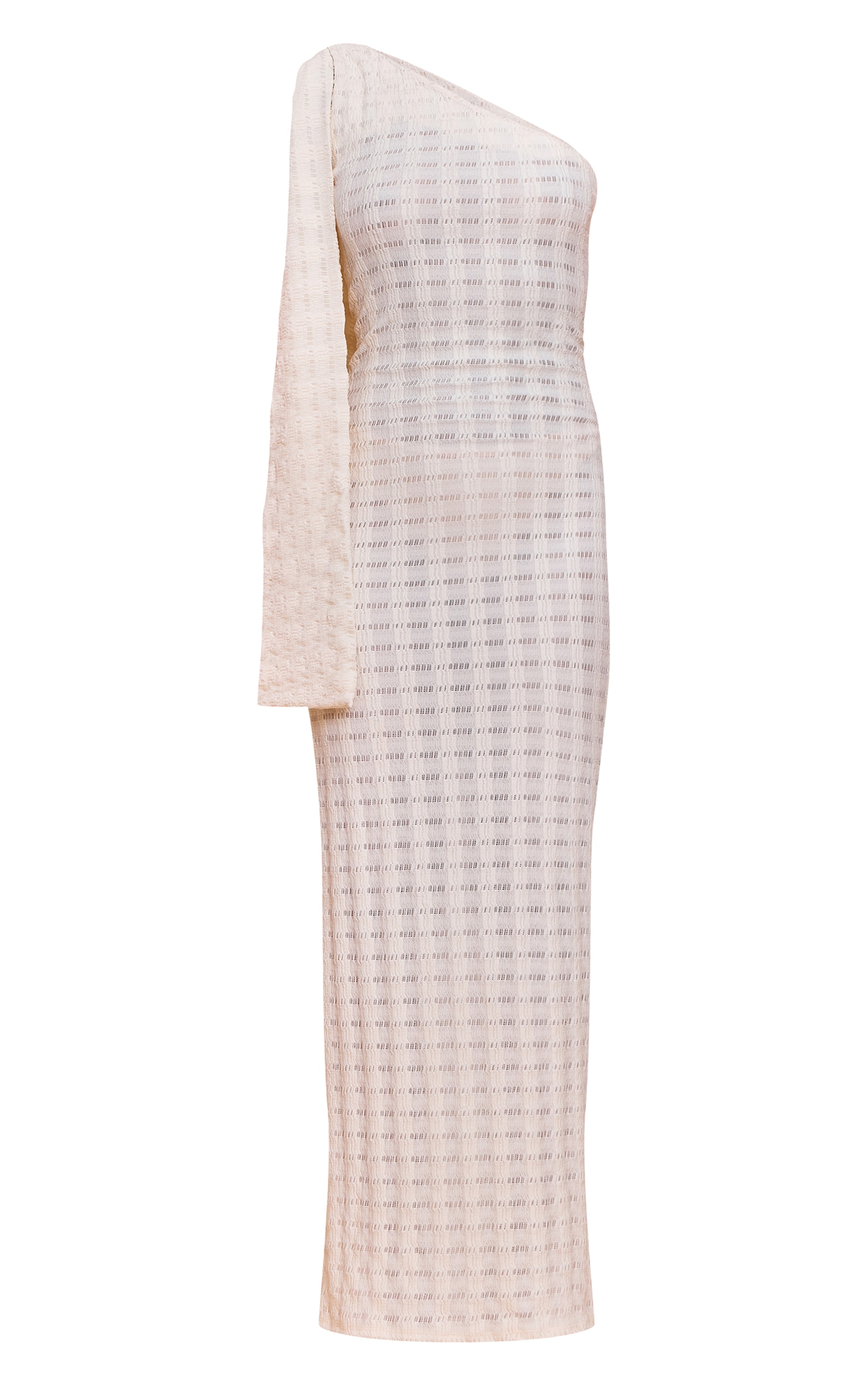 Cream Textured One Shoulder Drape Detail Maxi Dress image 5