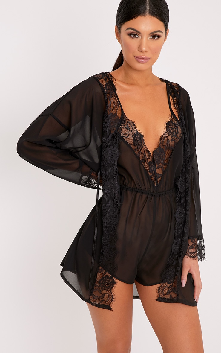 Black short dressing gown Clearance