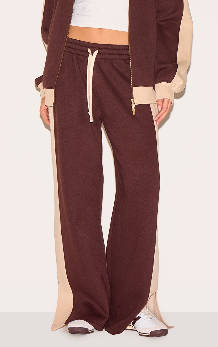 Chocolate Wide Leg Color Block Split Hem Sweatpants image 1