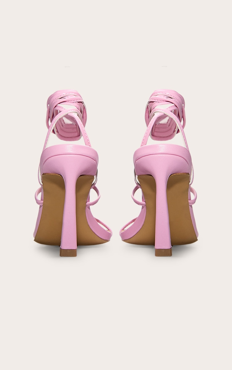 Sandales carrées en PU rose à talon aiguille moyen et brides fines lacées image 3