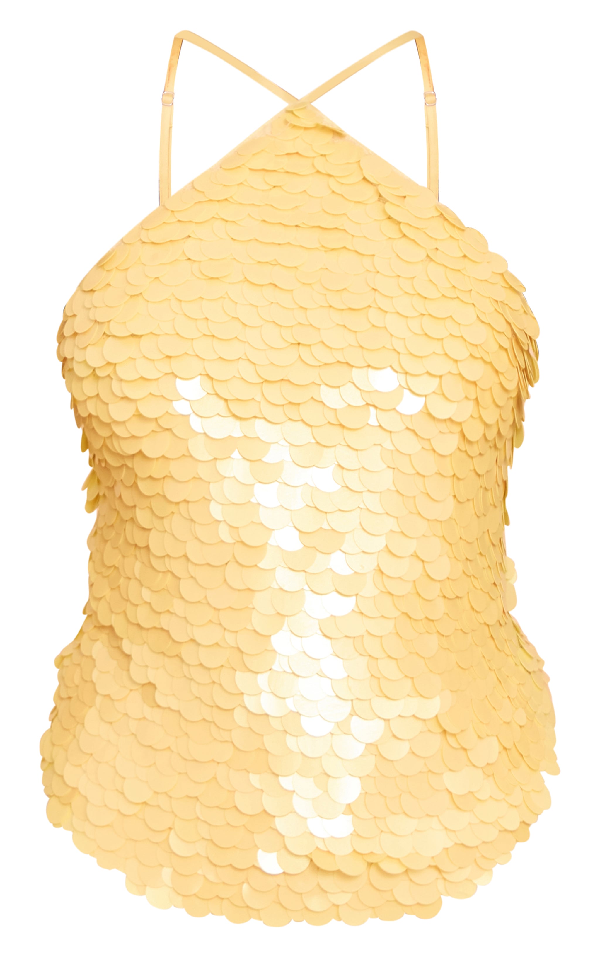 Lemon Premium Large Shell Sequin Halterneck Top image 5