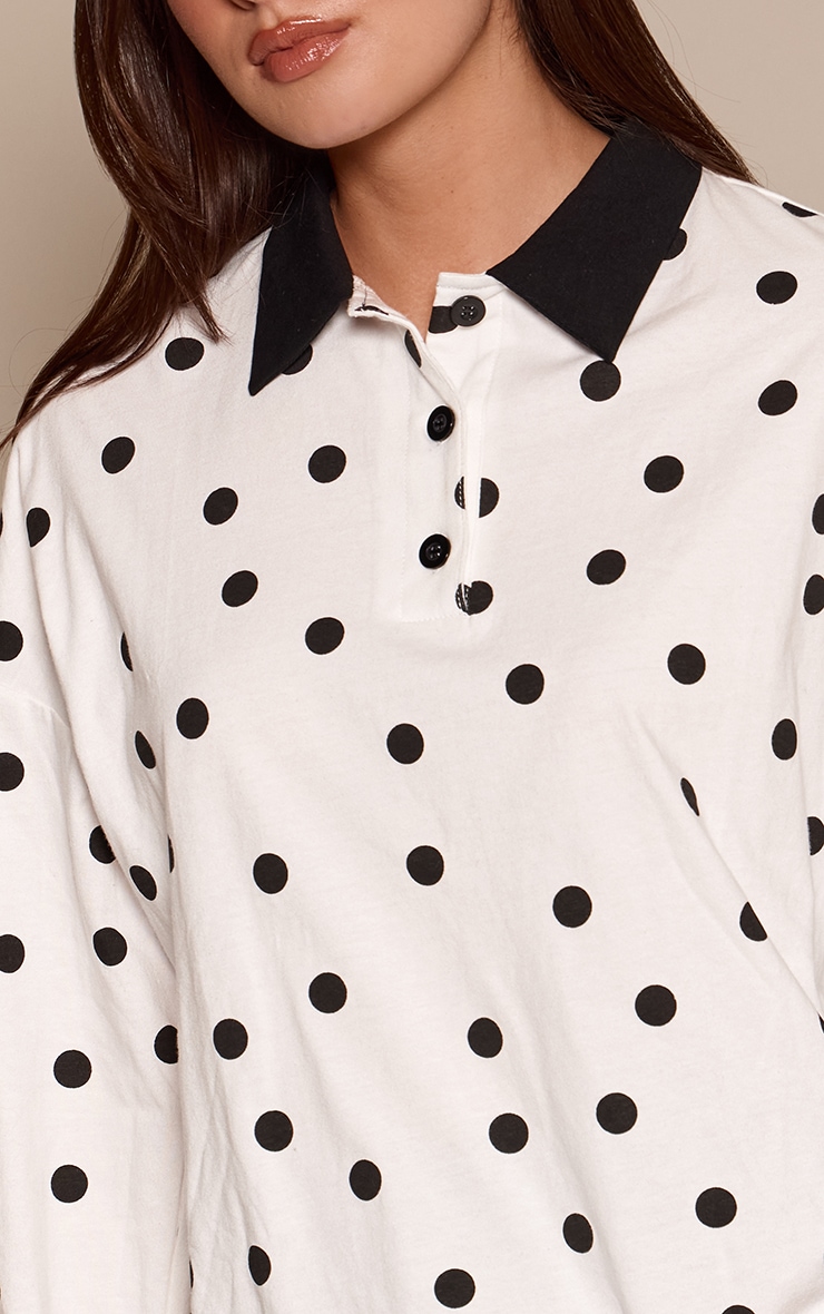 Monochrome Polka Dot Collar Detail Long Sleeve Rugby Top  image 4