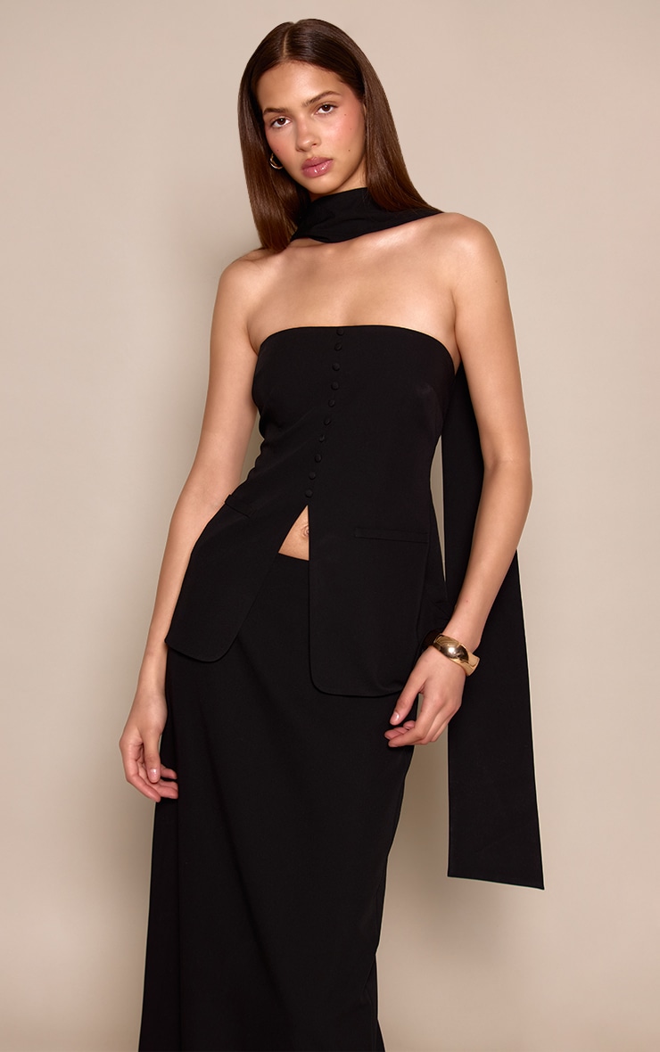 Black Tailored Maxi Skirt image 4