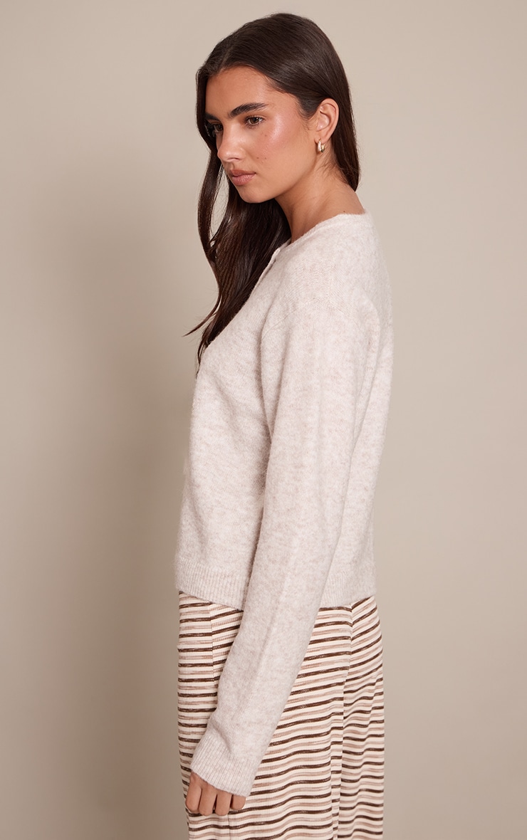 Soft Grey Crew Neck Knit Cardigan image 2