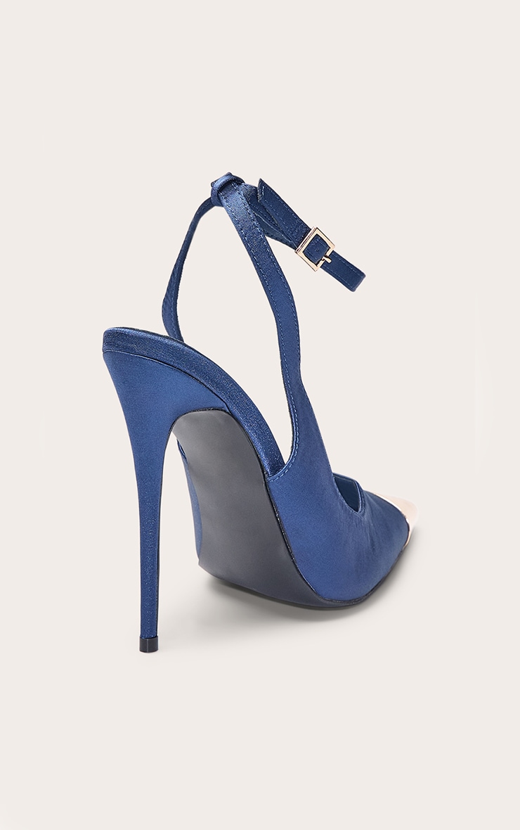 PLT Label Navy Satin Gold Metal Toe Court Shoes image 3