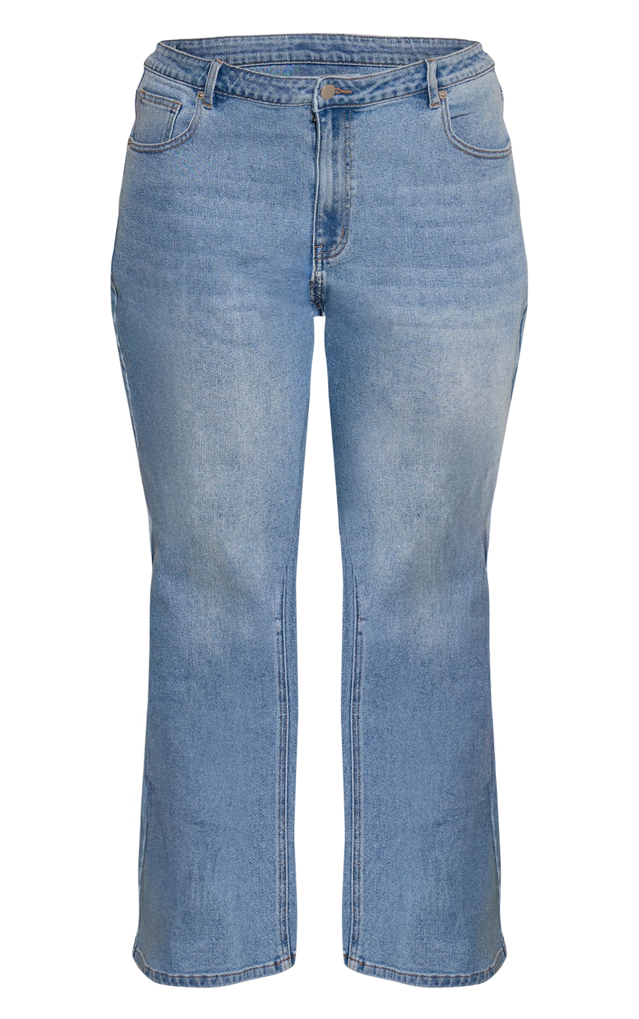 Plus Mid Blue High Waist Stretch Straight Leg Jean image 5