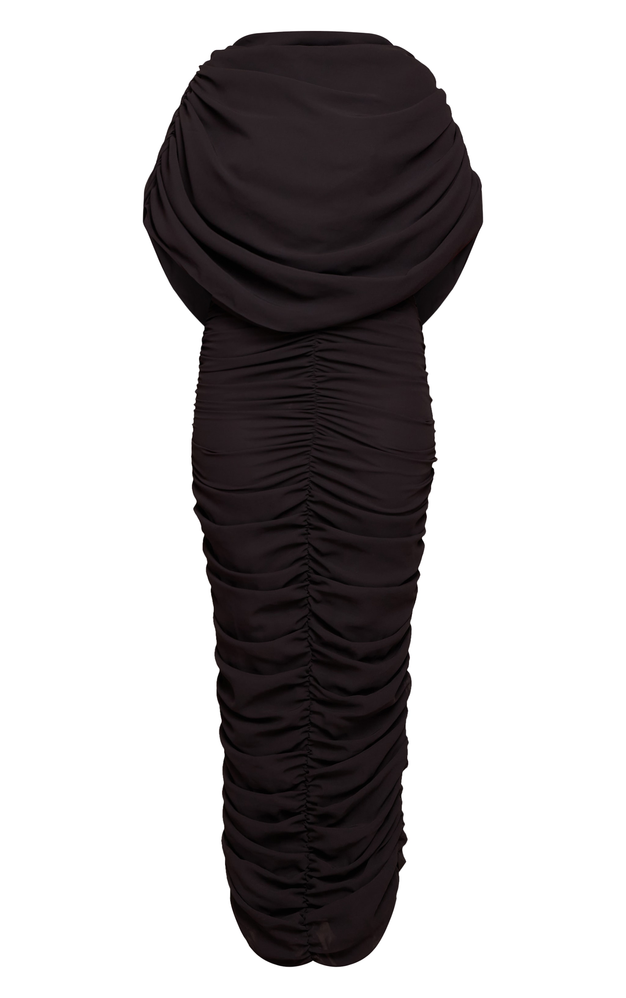 Robe longue en mousseline de soie noire froncée à partie superposée image 5