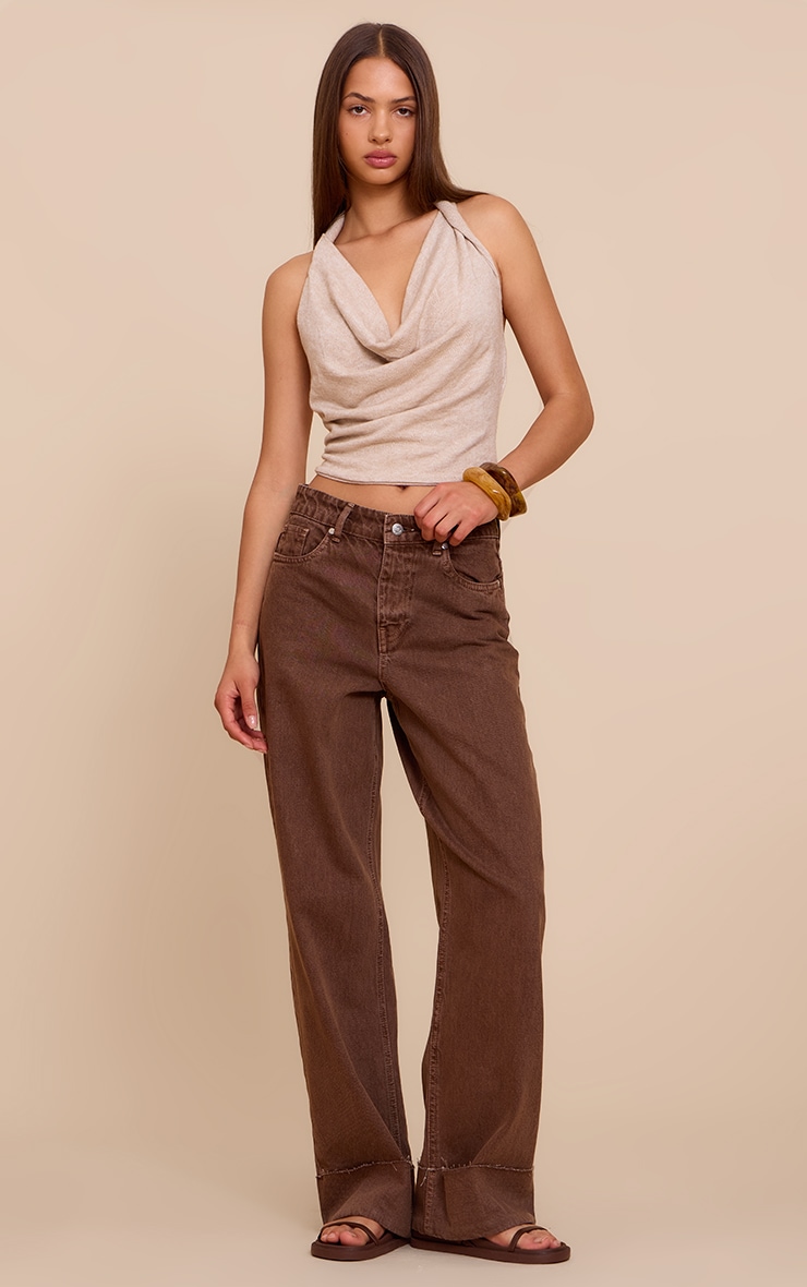Stone Textured Stretch Cowl Neck Long Top image 3