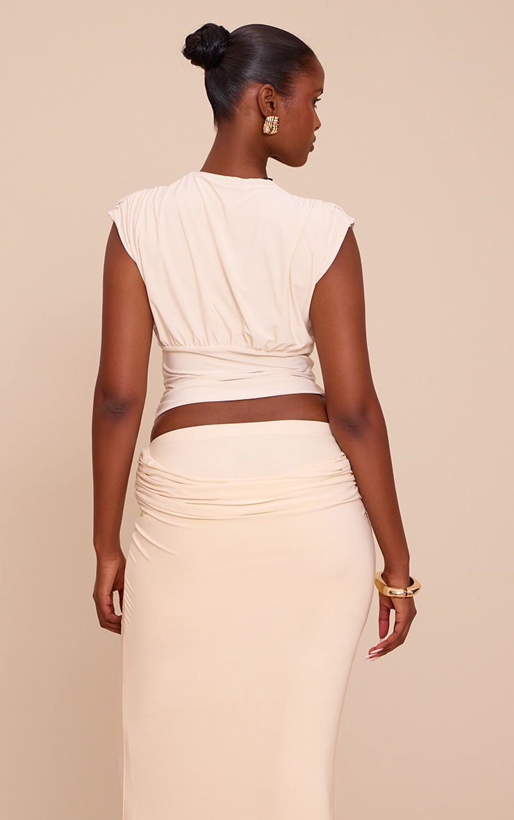 Cream Double Layer Slinky Drape Plunge Long Top image 2