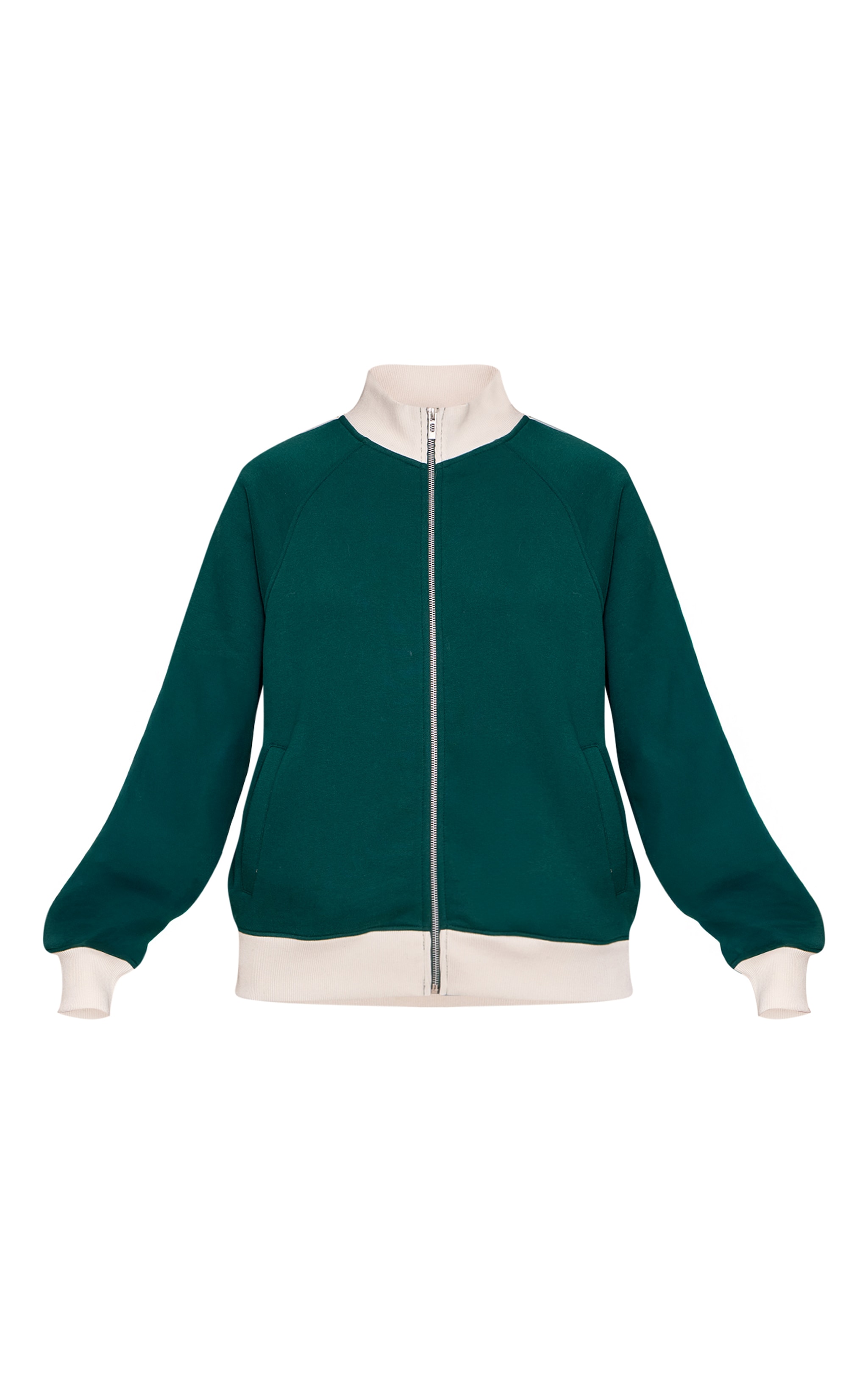 Forest Green Contrast Zip Up Funnel Neck Sweatshirt image 5