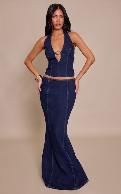 Indigo Fishtail Style Denim Maxi Skirt