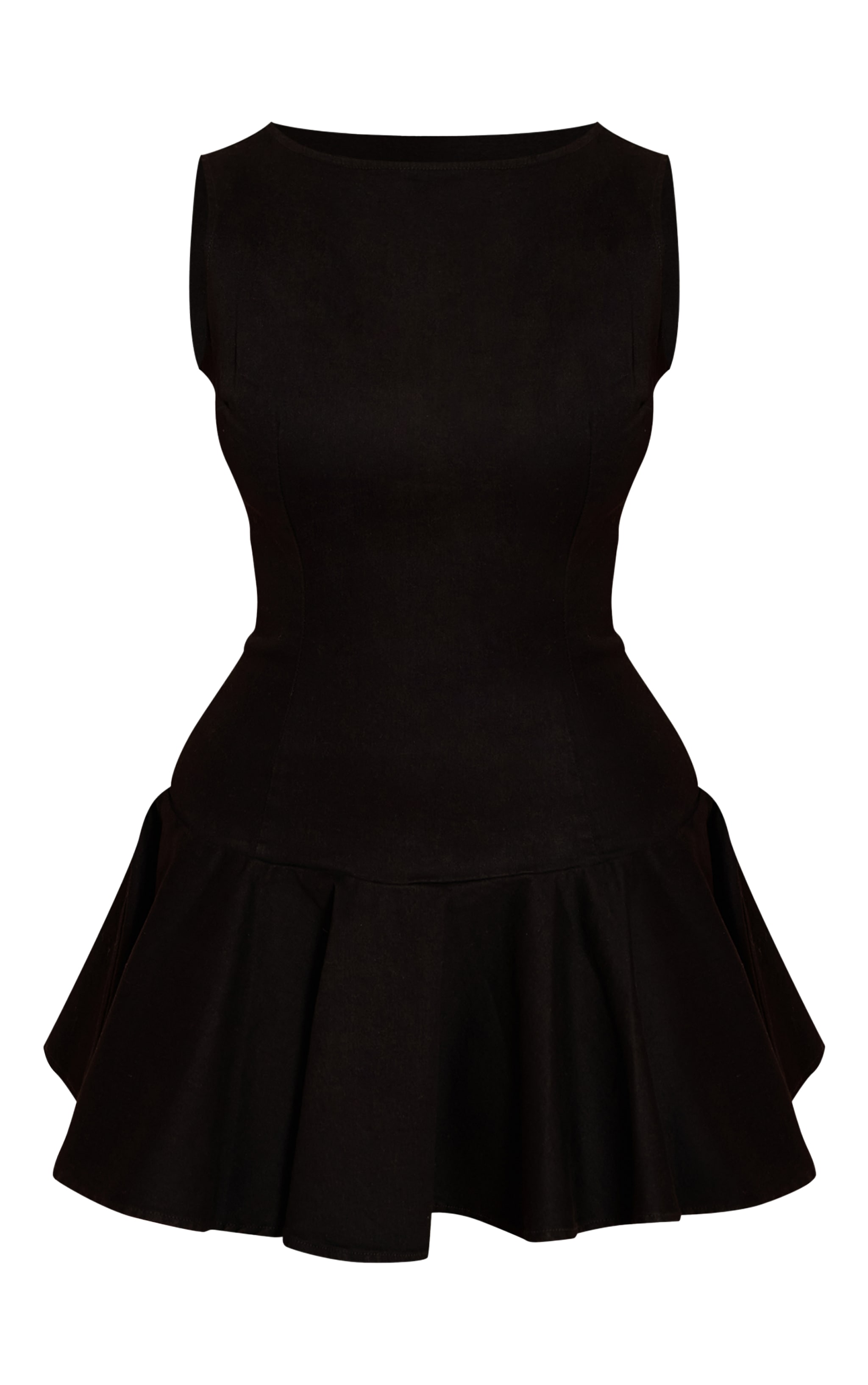 Shape Black Stretch Denim Boat Neck Dropped Hem Mini Dress image 5