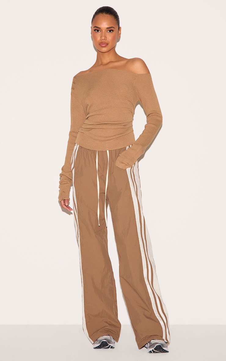 Mocha Shell Contrast Side Stripe Track Pants image 2