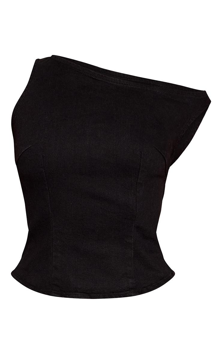 Black Denim Asymmetric Sleeveless Top image 5