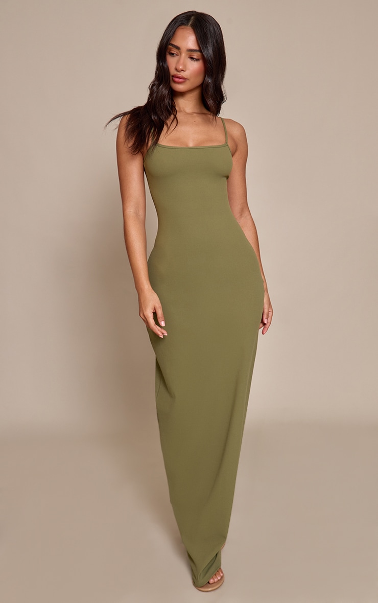 Petite Dark Olive Snatched Sculpt Strappy Maxi Dress