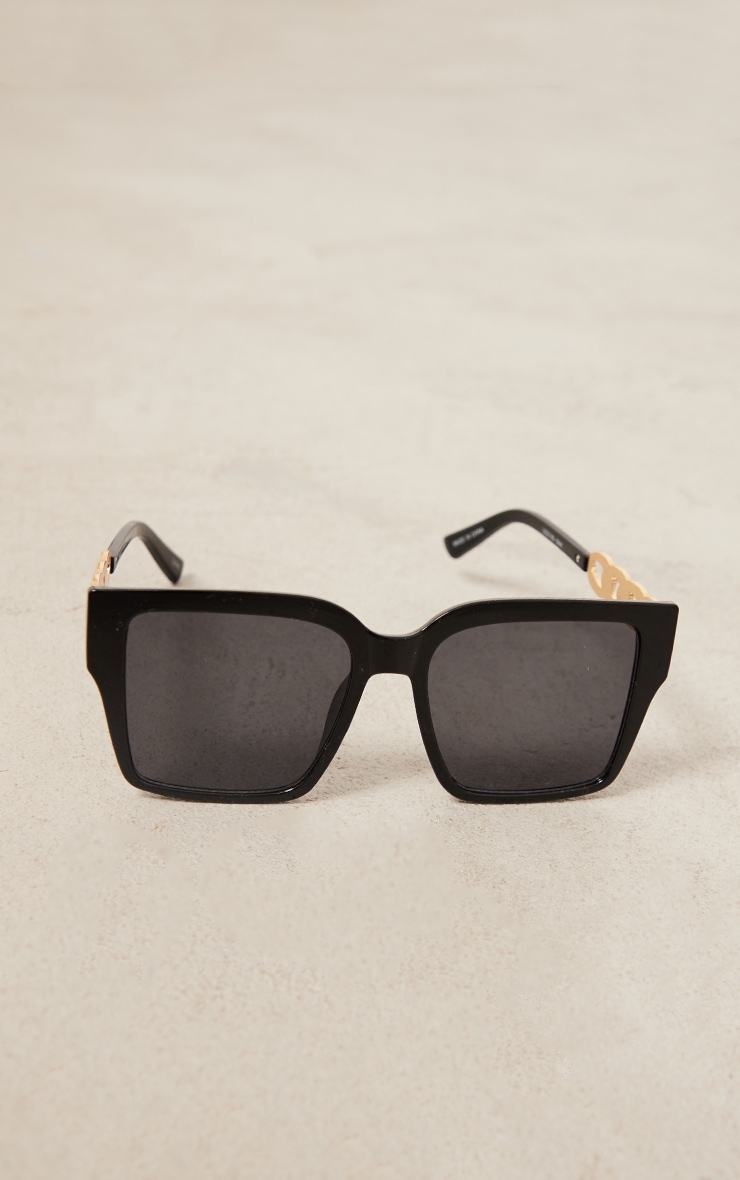 Black Chain Detail Oversized Square Sunglasses image 2