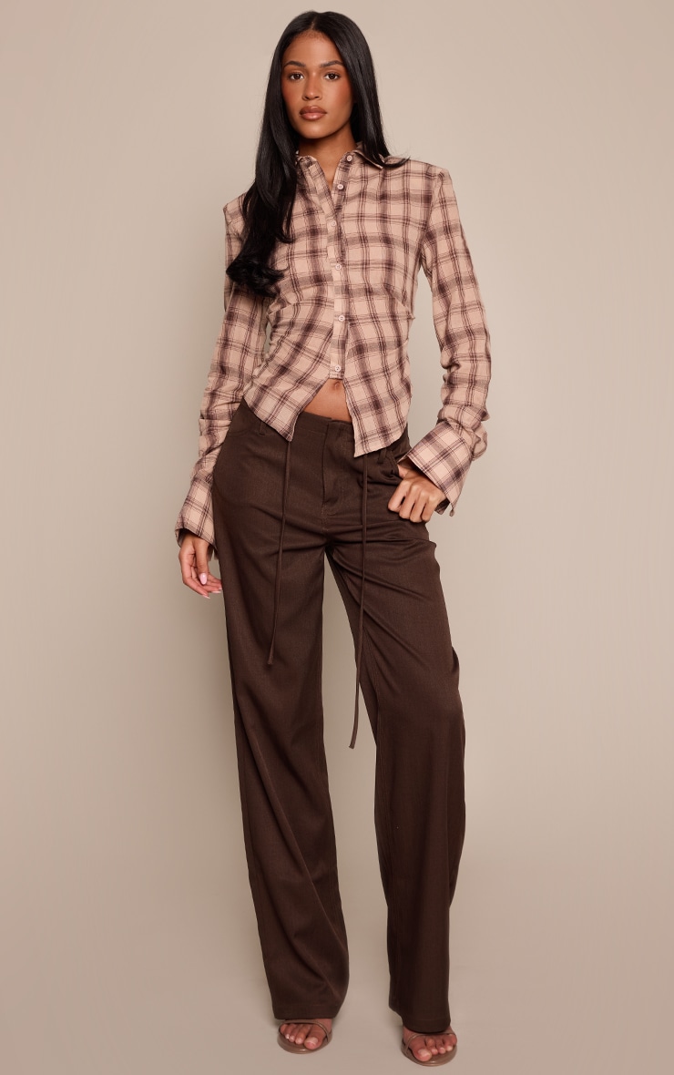 Tall Chocolate Woven Tie Waist Wide Leg Pants image 2