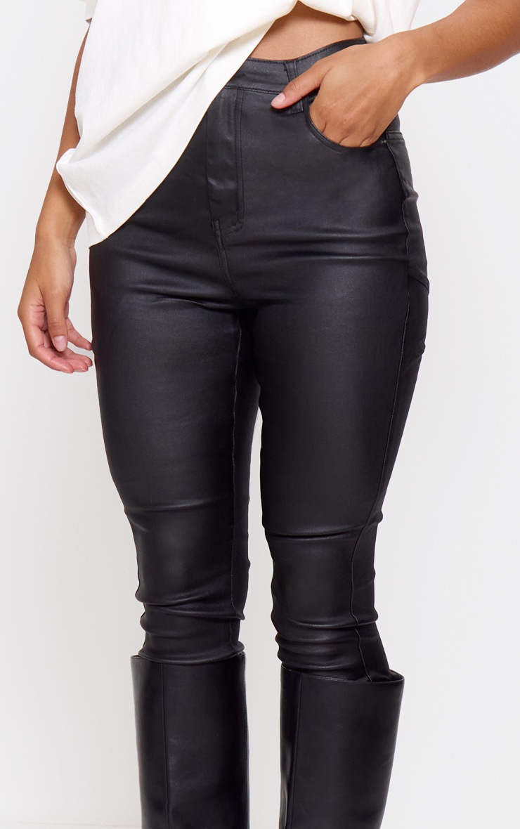 High waisted coated skinny jeans black on sale