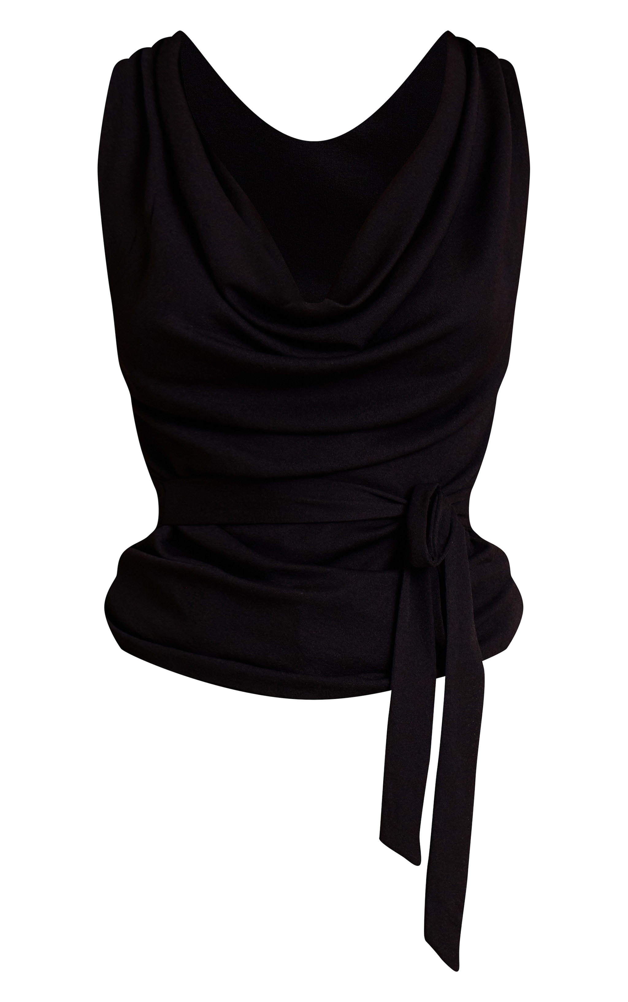 Chocolate Burnout Mesh Tie Waist Detail Cowl Neck Long Top image 5