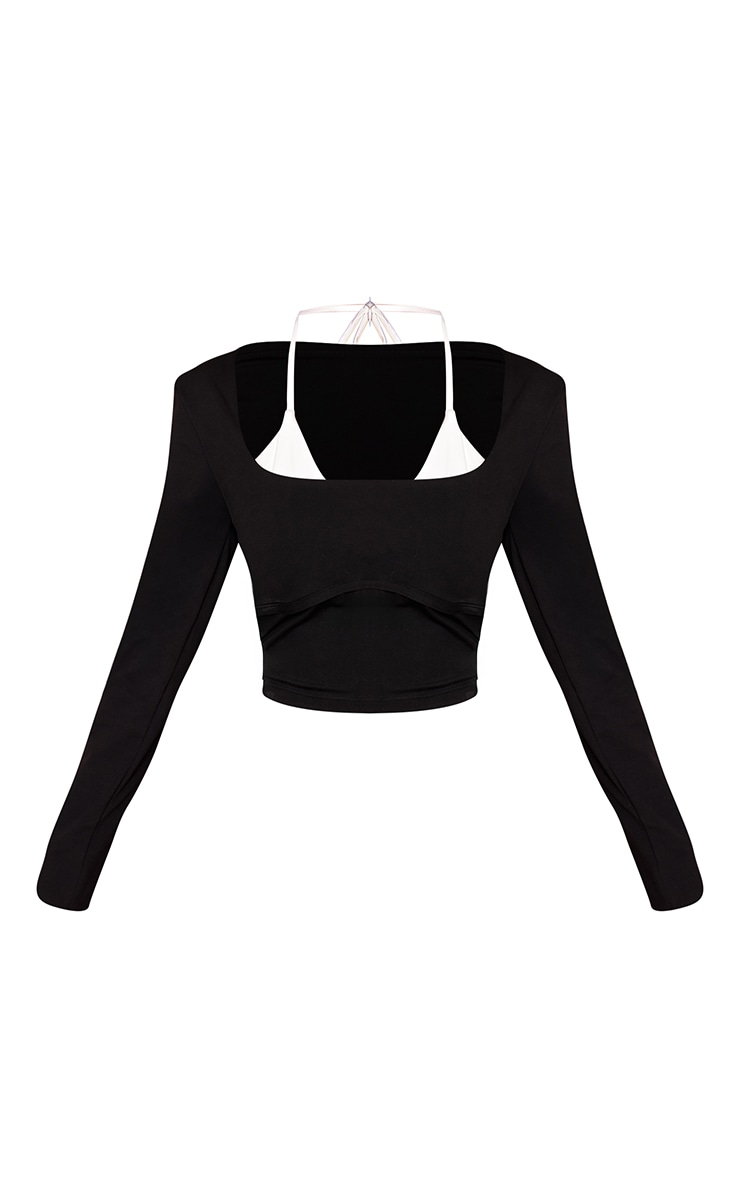 Petite Black Sculpt Double Layer Long Sleeve Gym Top image 5