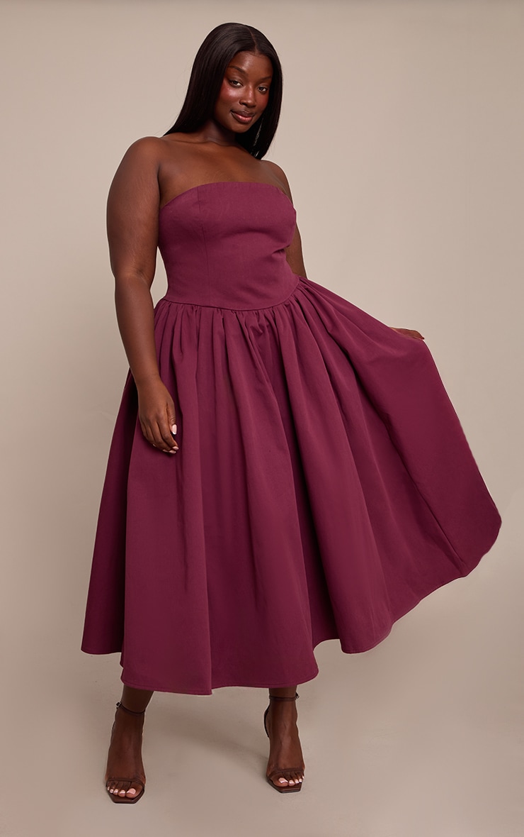 Plus Plum Woven Bandeau Ruched Skater Midaxi Dress image 3