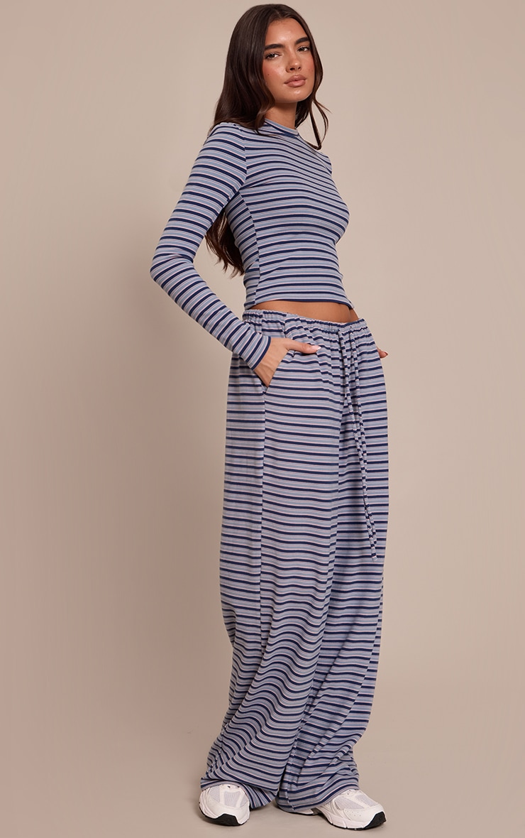 Navy Striped Soft Fleece Straight Leg Track Pants image 1