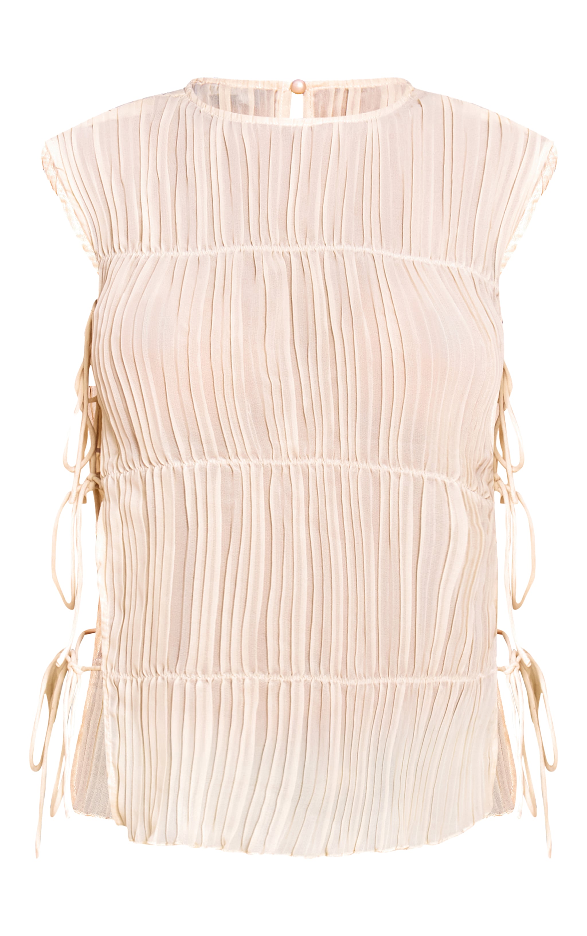 Petite Cream Sleeveless Pleated Tie Side Top image 5