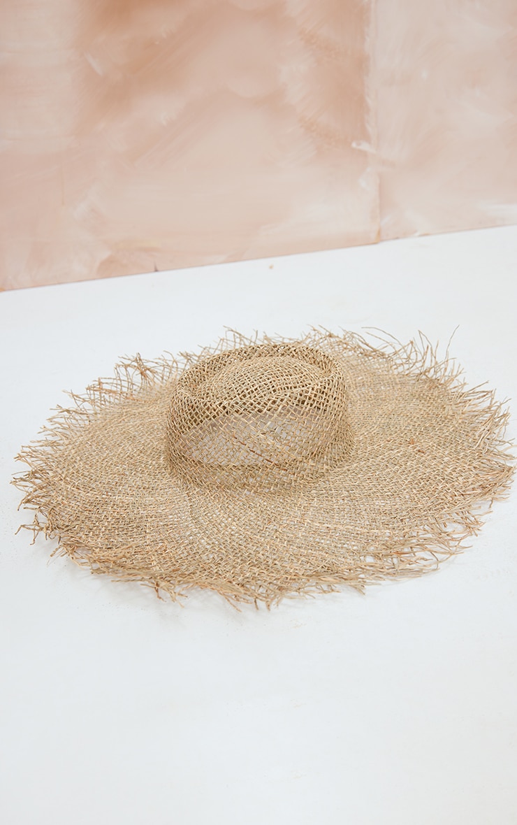 Stone Woven Crinkle Brim Frayed Hat PrettyLittleThing IE