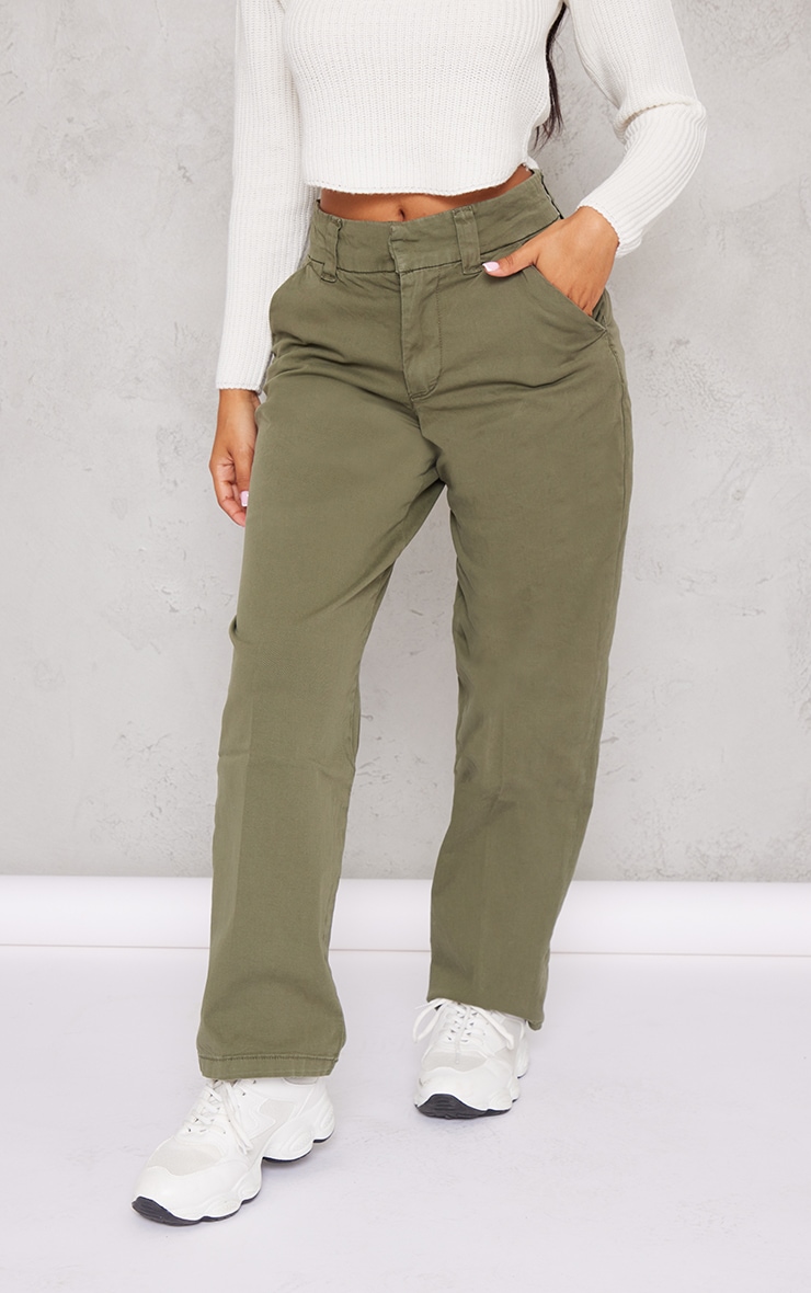 Petite Khaki Pleated Straight Leg Pants image 2