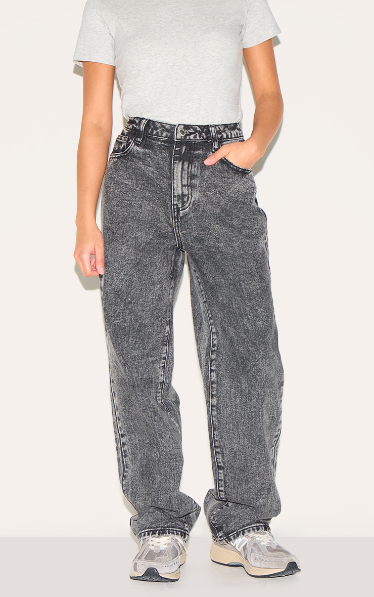 Petite Washed Grey High Waist Straight Leg Jeans image 1