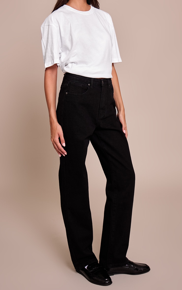 PRETTYLITTLETHING Washed Black High Waist Straight Leg Jean image 2