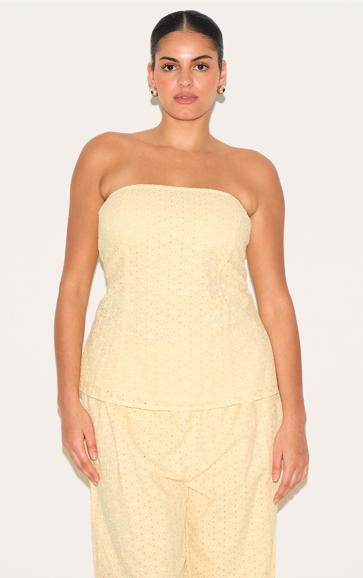 Plus Lemon Embroidered Linen Bandeau Top image 1