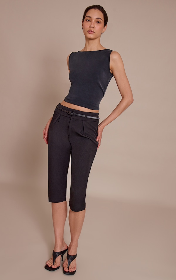  Black Woven Belt Detail Capri's