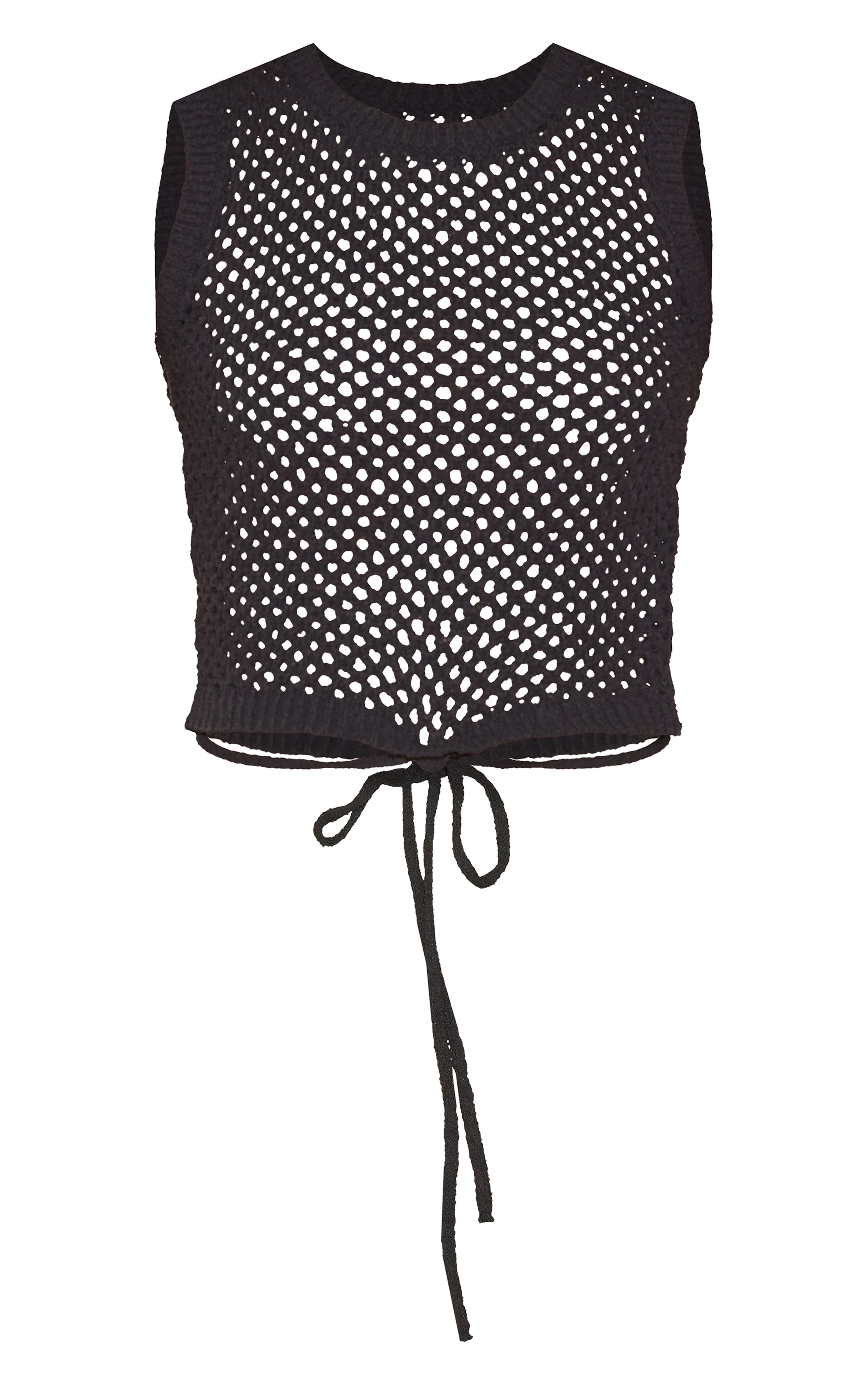 Top en maille style crochet noire texturée à col nageur et détail lacets image 5