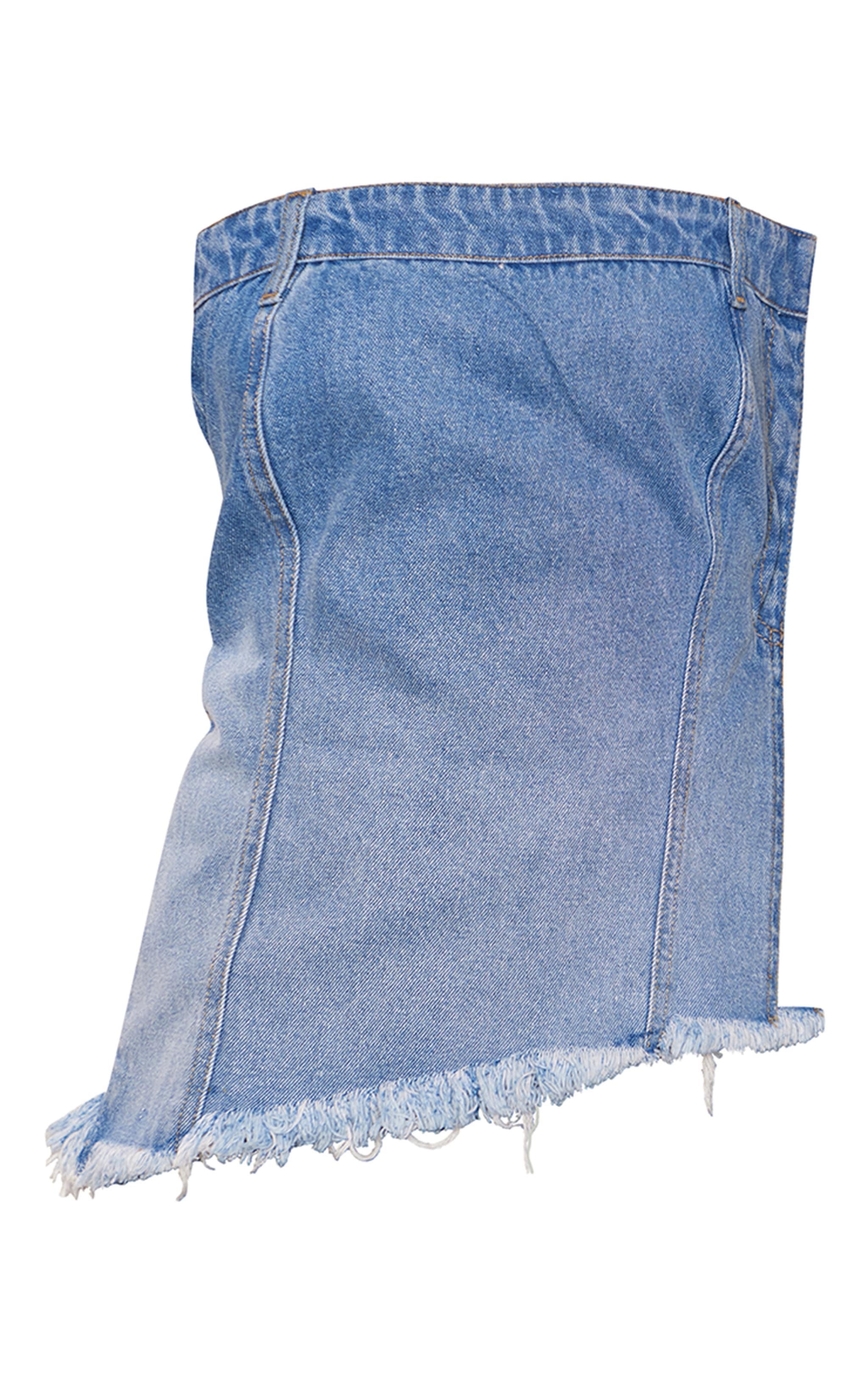 Tall Blue Bandeau Ombre Denim Asymmetric Hem Top image 5