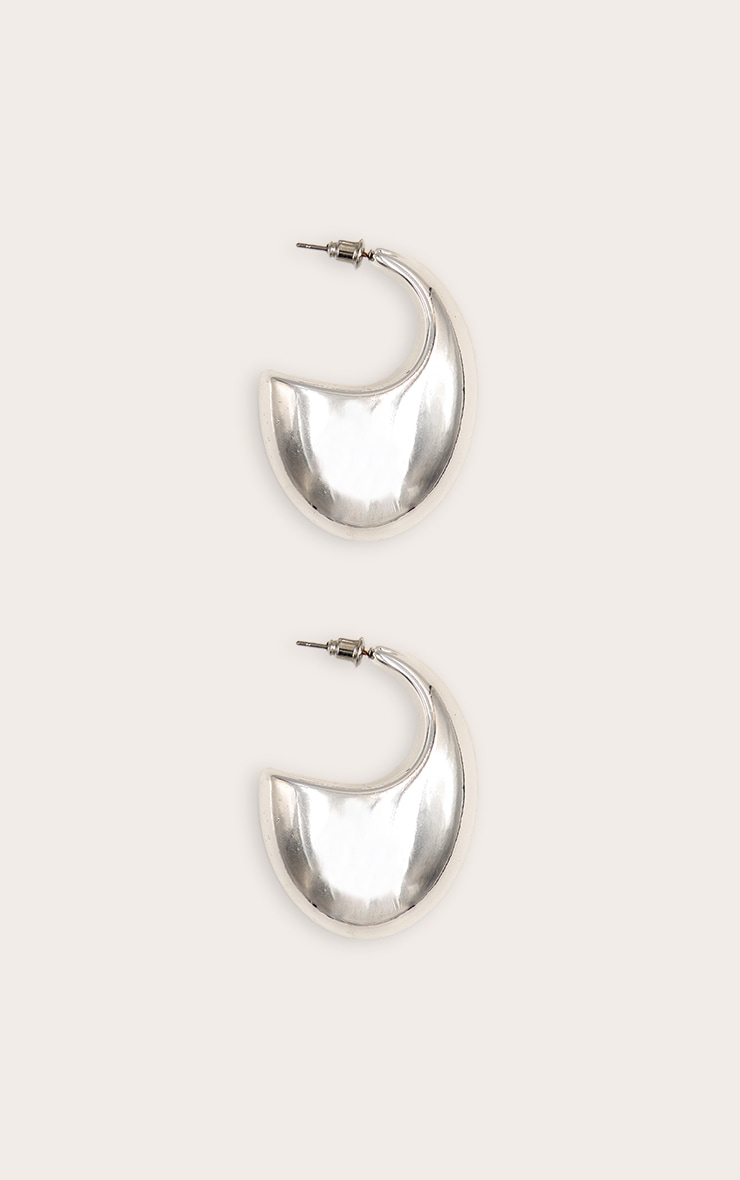 Silver Smooth Flat Chunky Hoop Earrings image 3