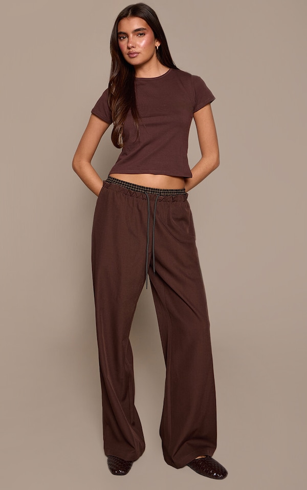 Chocolate Boxer Detail Drawstring Waist Pants