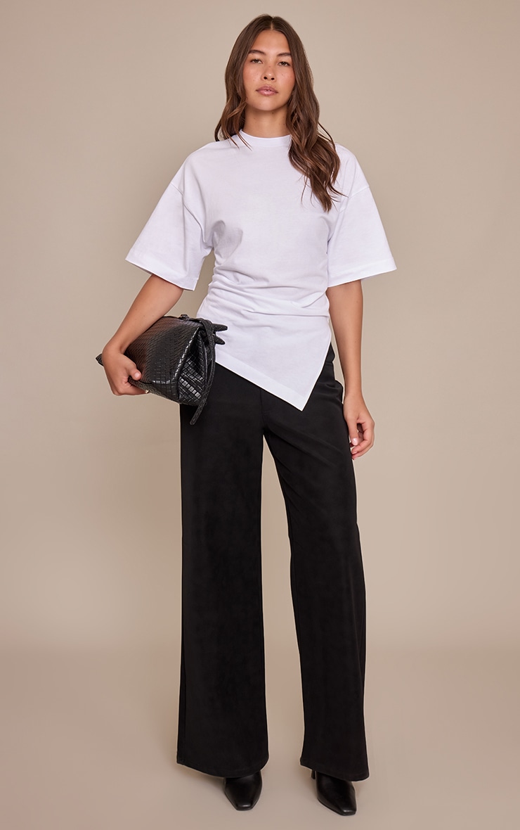 White Cotton Ruched Side Detail Oversized T Shirt image 3