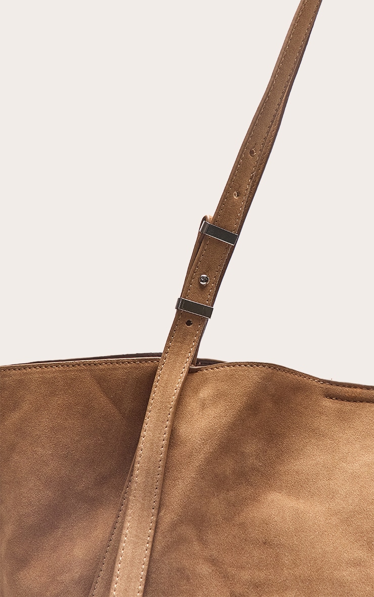 Tan Faux Suede Adjustable Strap Tote Bag image 5