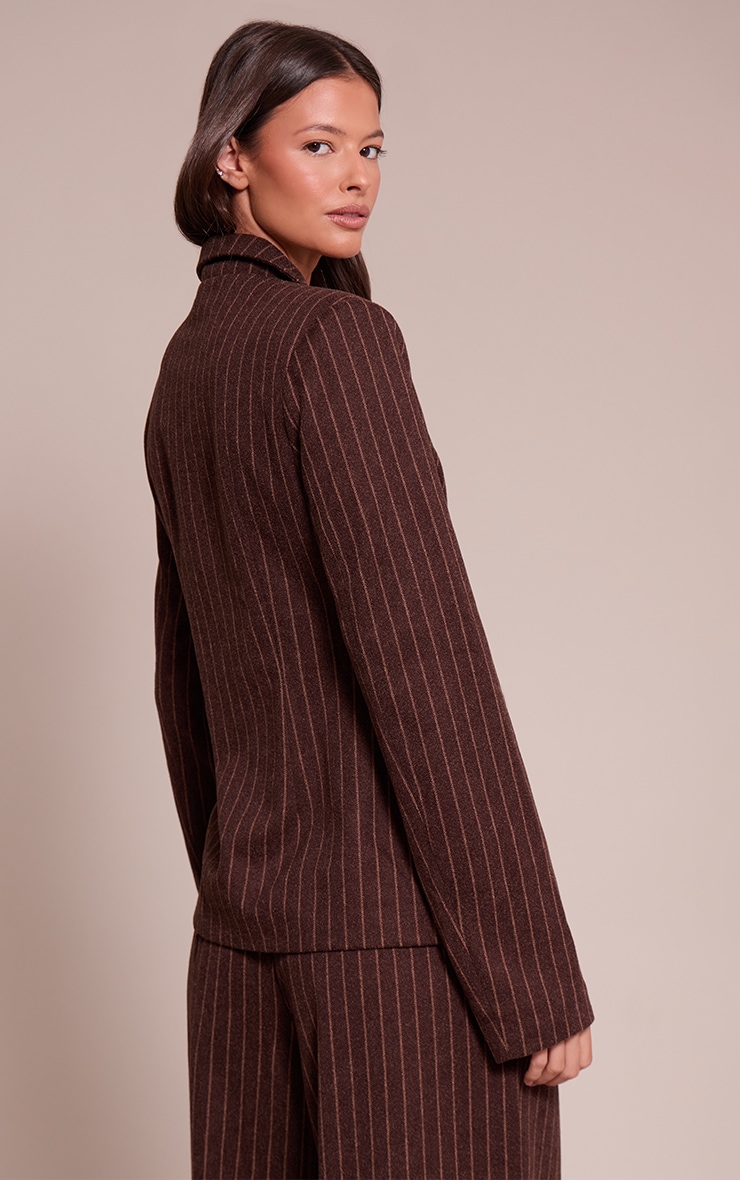 Chocolate Woven Heavy Brushed Pinstripe Cinched Waist Blazer image 2