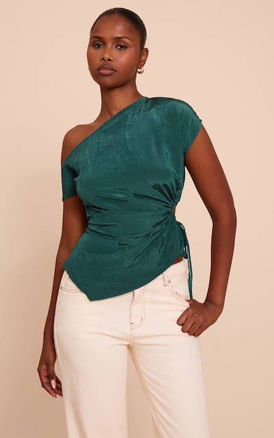 Teal Crinkle Matte Satin Cut Out Long Top