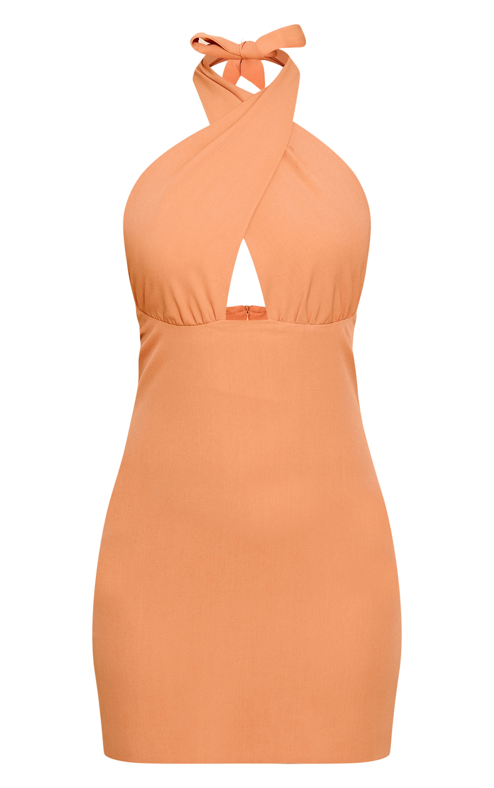 Burnt Orange Woven Tailored Plunge Halterneck Mini Dress image 5