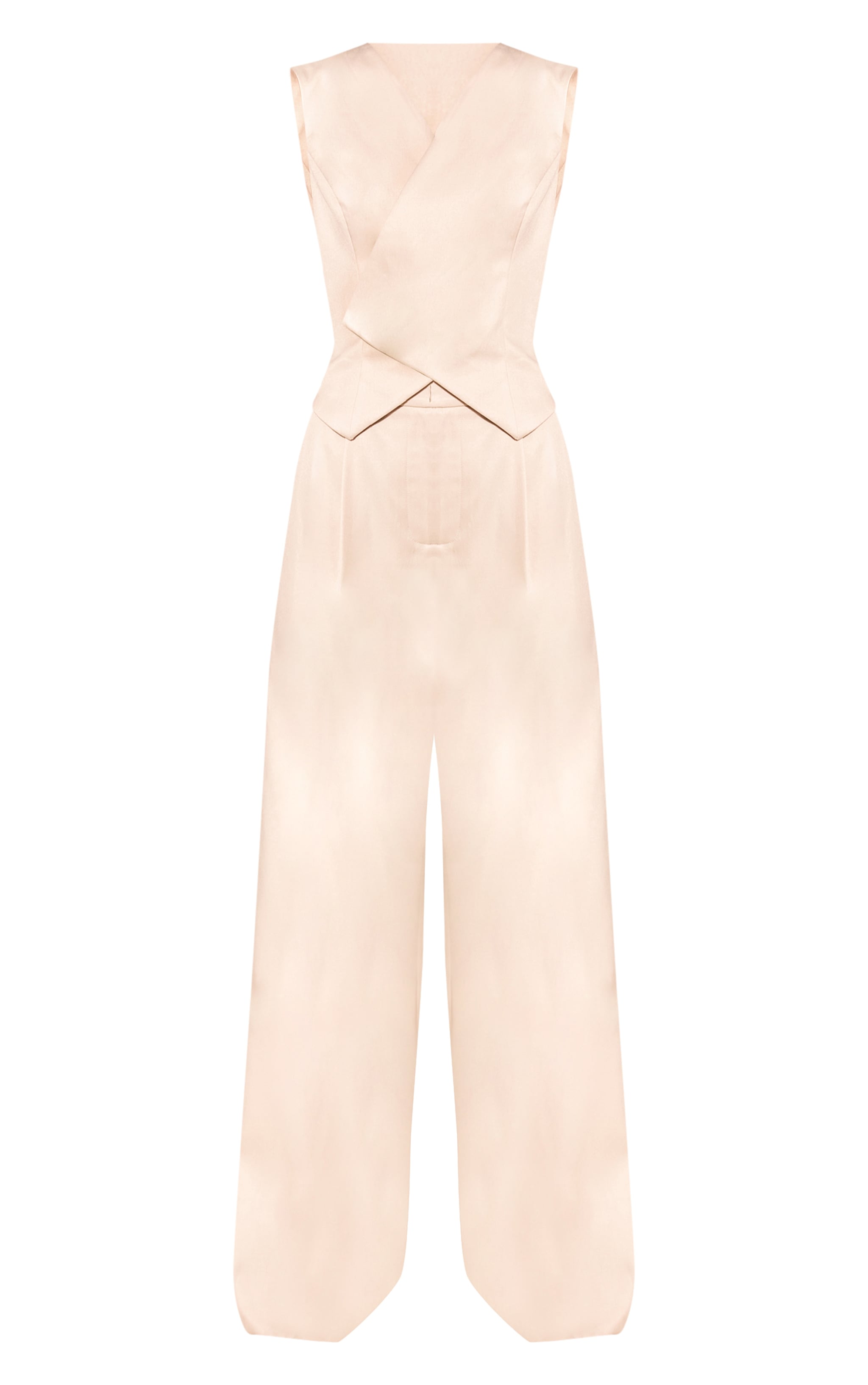 Cream Woven Tailored Asymmetric Vest Jumpsuit image 5
