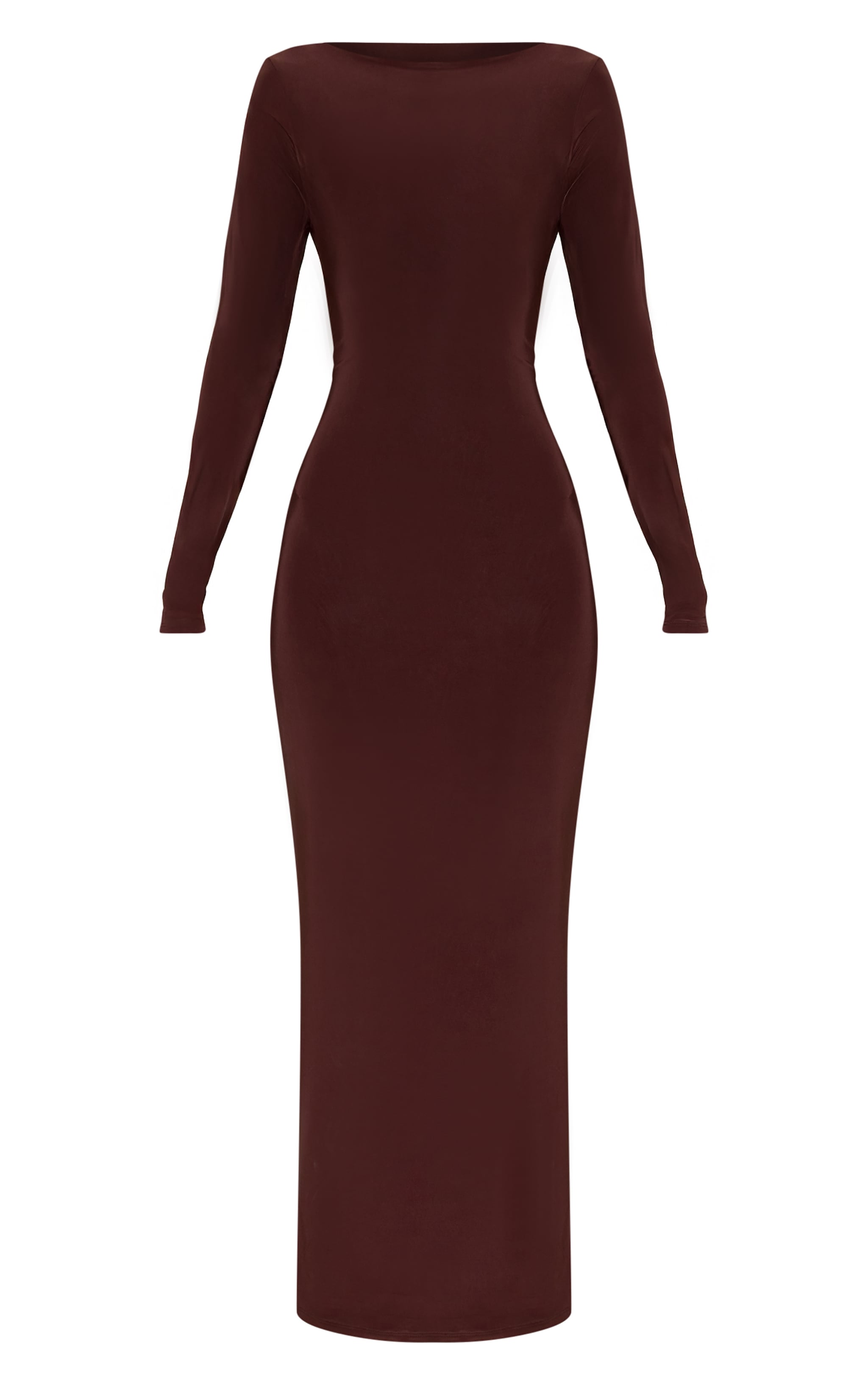 Chocolate Double Layer Slinky Long Sleeve Maxi Dress image 5