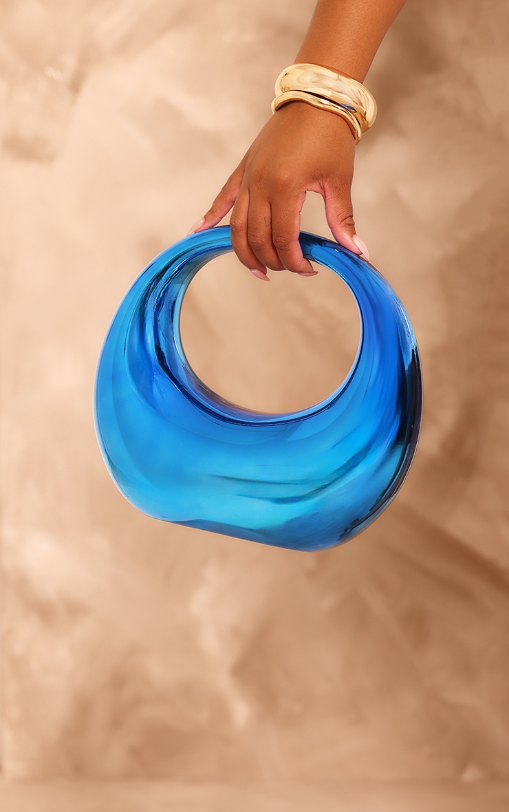 Blue Metallic Hard Smooth Curved Handbag image 1