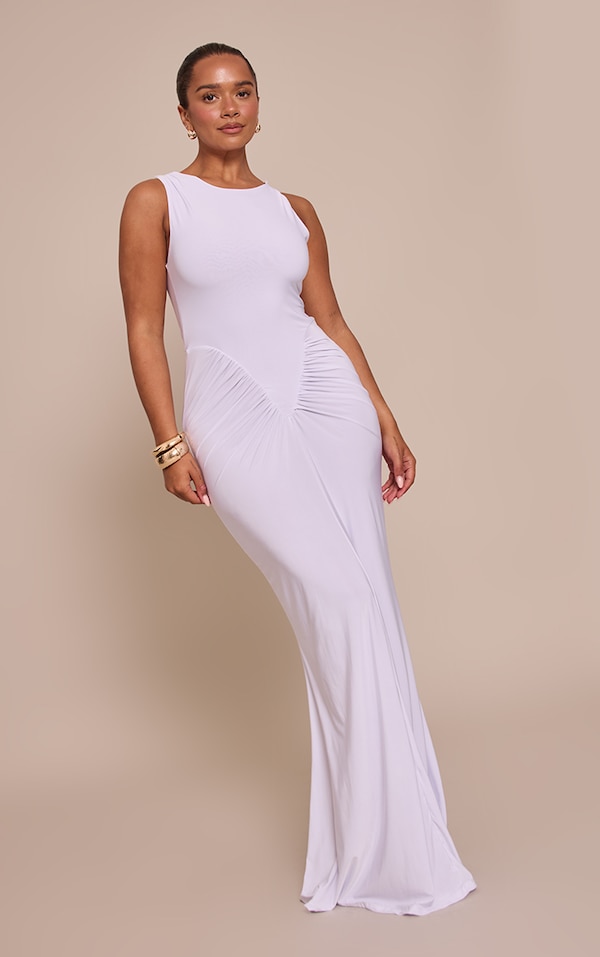 Shape white Sleeveless Ruched V Waist Maxi Dress