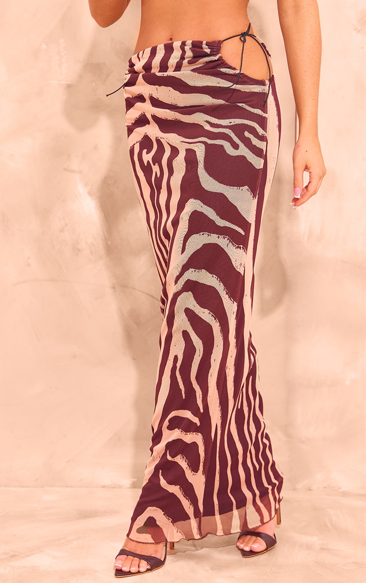 Zebra Print Mesh Lined Maxi Skirt image 2